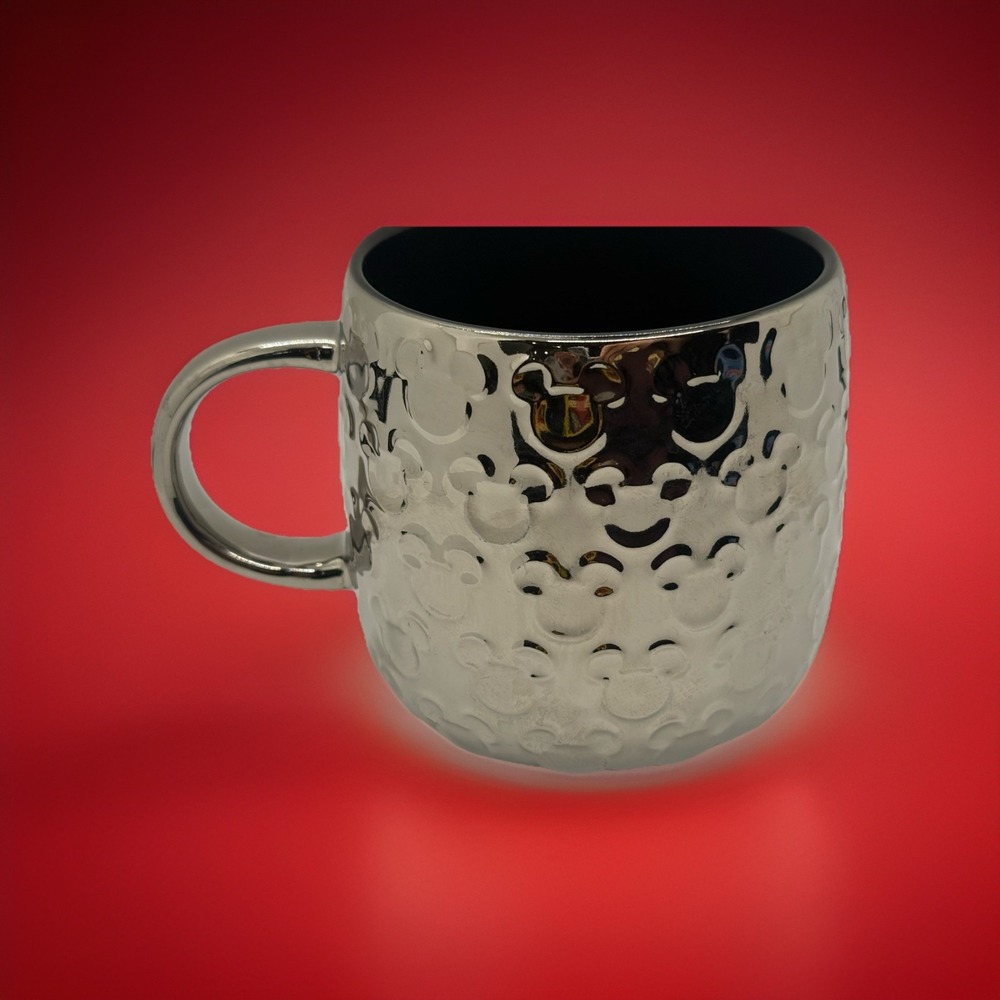 Disney Parks Exclusive Raised‎ Iridescent Mickey Mouse Icon Stoneware Mug Silver